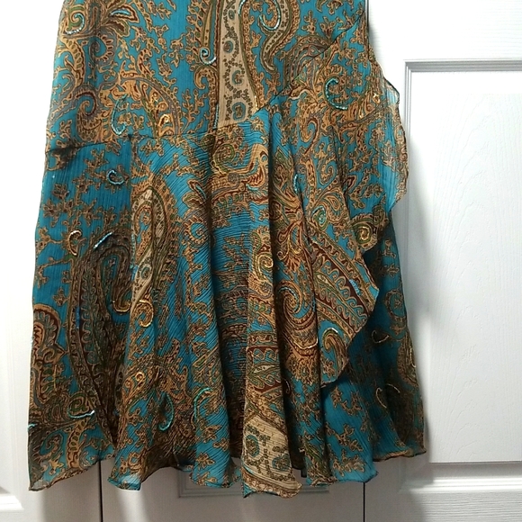 Anage Too Women's Teal Paisley Print  Ruffles Skirt Size 6 - Picture 3 of 8